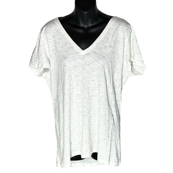 Merona White Silver & Gold Sparkling V Neck Flowy Tee Large XXL New w/o tags - Picture 1 of 10